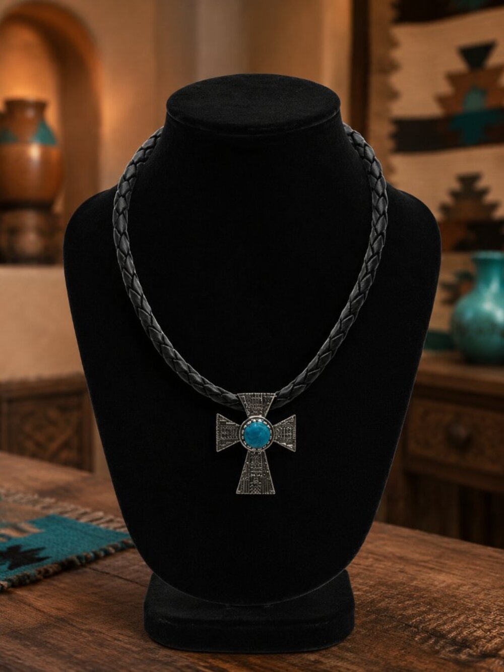 CAROLYN POLLACK SIGNED RMT SLEEPING BEAUTY TURQUOISE STERLING CROSS ENHANCER